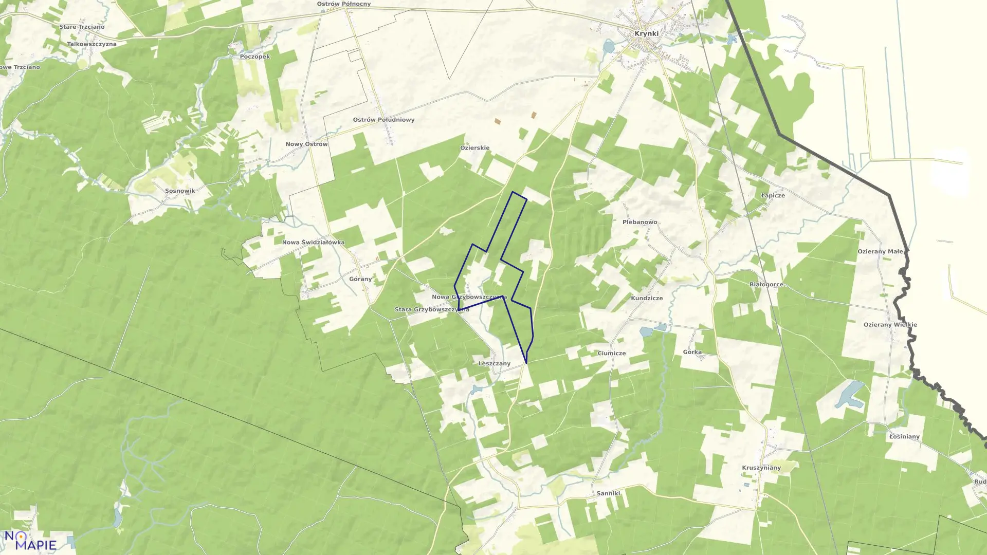 Mapa obrębu GRZYBOWSZCZYZNA NOWA w gminie Krynki