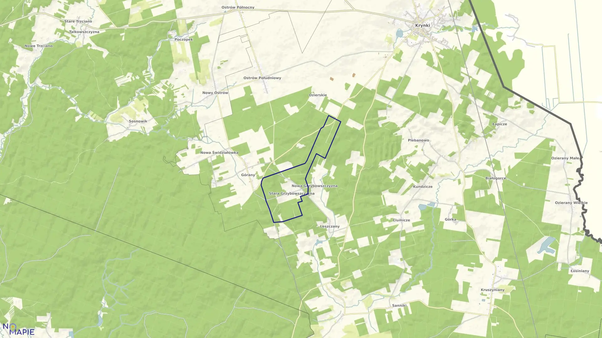 Mapa obrębu GRZYBOWSZCZYZNA STARA w gminie Krynki