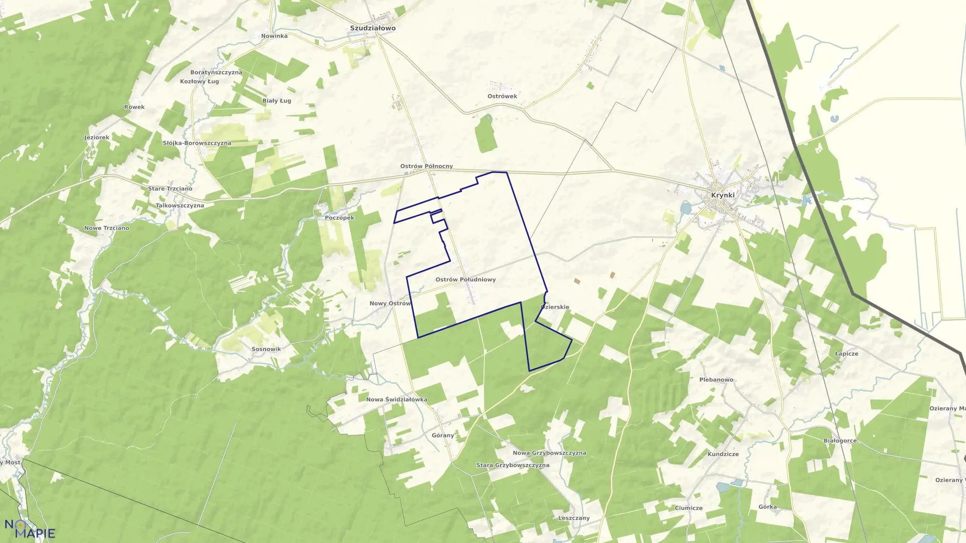 Mapa obrębu OSTRÓW POŁUDNIOWY w gminie Krynki